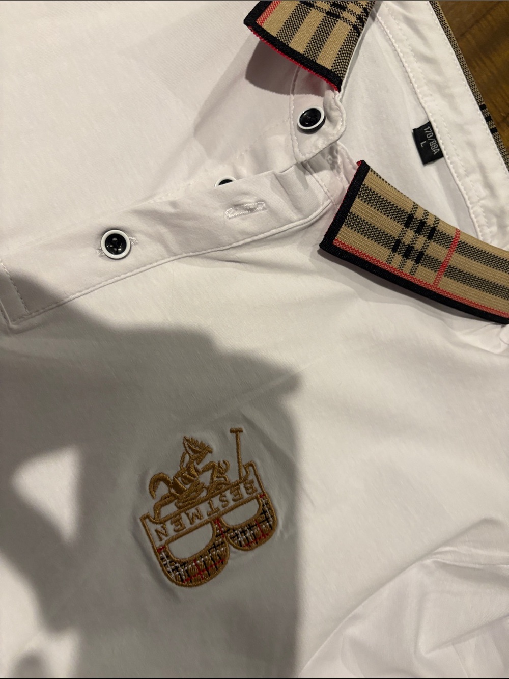 Embroidered 'Best Men' B Patch on White Shirt